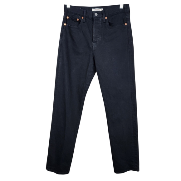 Levi's Premium Black Wedgie Straight Leg Buttonfly Denim Jeans Womens Size 25 - Picture 1 of 15